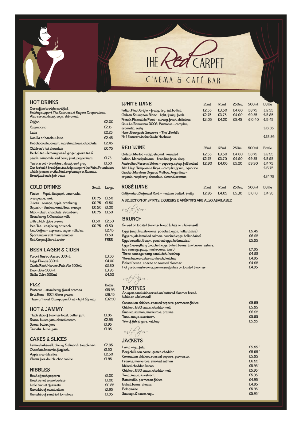The Red Carpet Cinema and Cafe Bar Menu