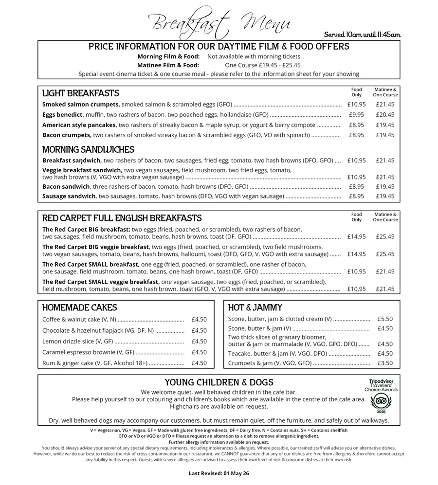The Red Carpet Cinema and Cafe Bar - Brunch Menu