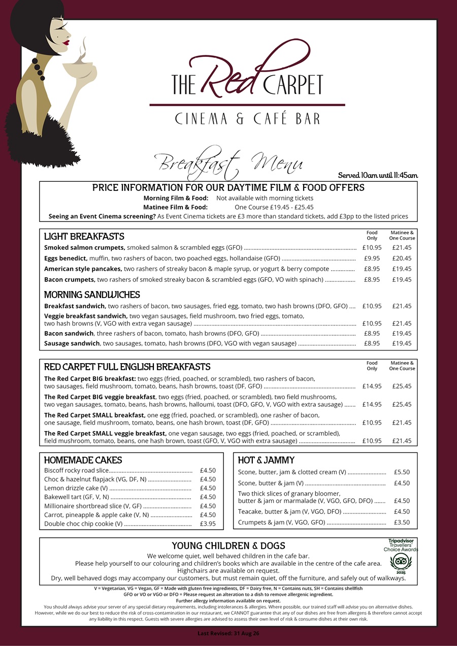 The Red Carpet Cinema and Cafe Bar - Brunch Menu