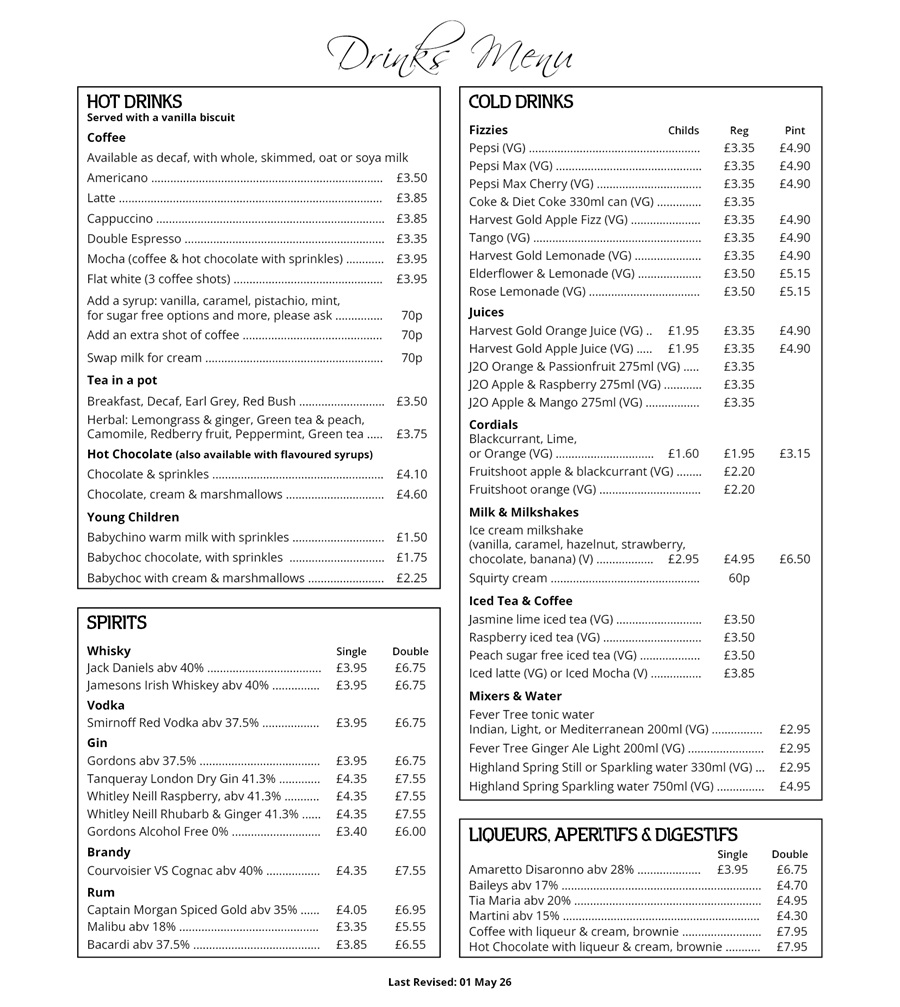 The Red Carpet Cinema and Cafe Bar - Drinks Menu